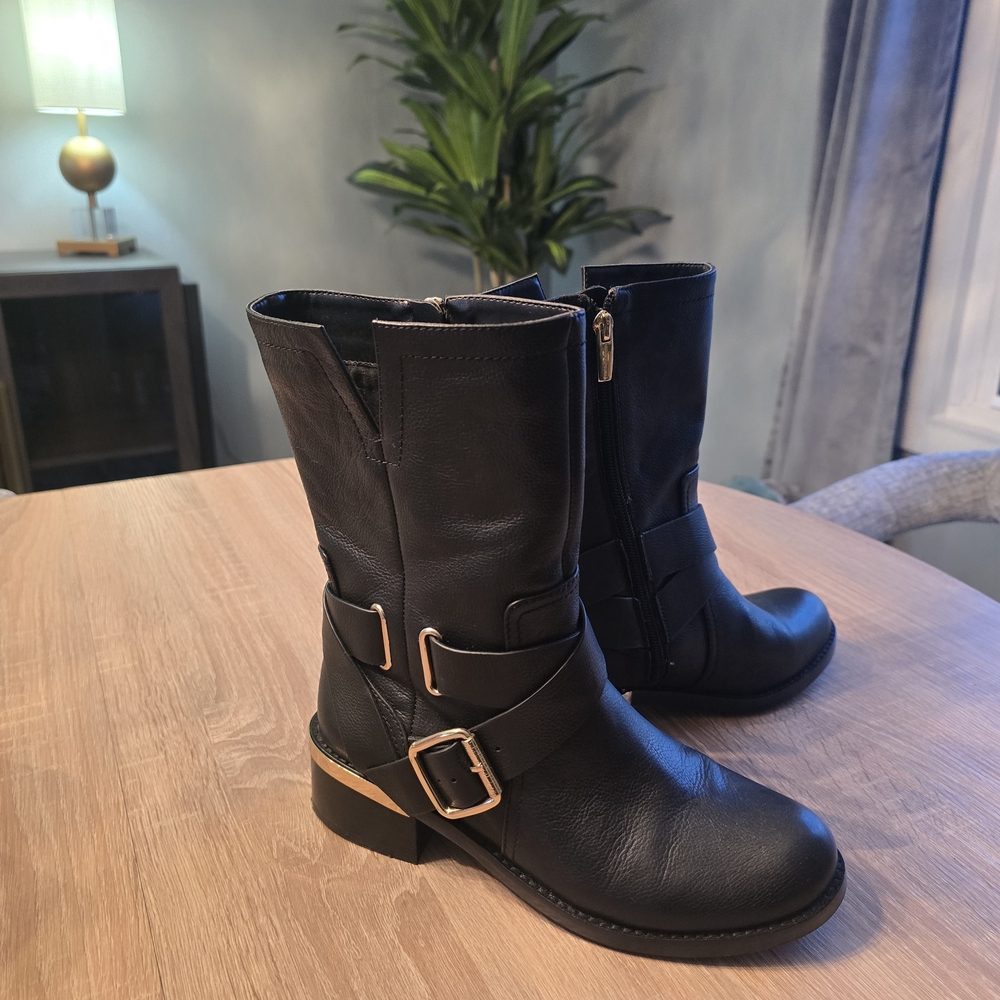 Michael Kors Black And Gold Leather Mid High Booties Size 7-EXCELLENT! - Picture 11 of 16